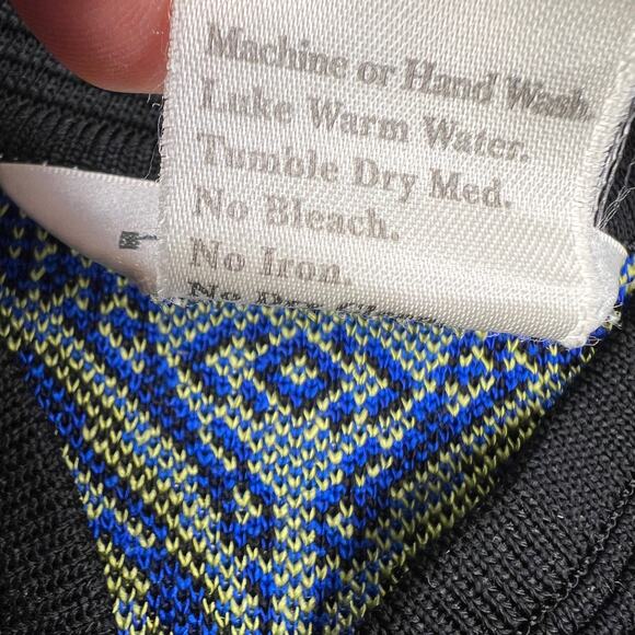 Misook Paisley Knit Zip Up Hip Length Cardigan Sweater Black Blue Yellow Size S - Picture 10 of 14